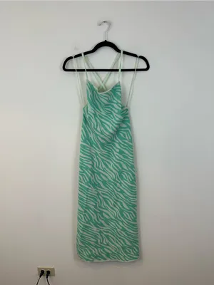 Zara Mint Green Zebra Knit Slip Dress with Strappy Back Size Small Women's thumbnail 2