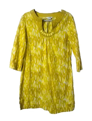 Boden‎ Cotton Tunic Dress Geometric Casual Beaded Yellow Size 8 Lightweight thumbnail 1