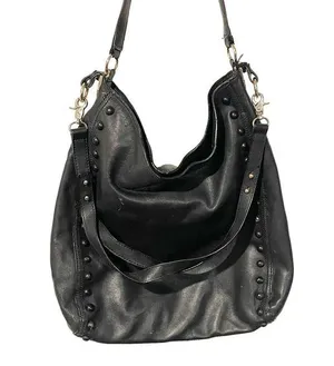 Loeffler Randall Black Soft Pebbled Leather Studded Hobo Shoulder Bag thumbnail 1