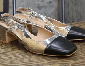 Berness Womens Slingback Pump Block Heels Silver Metallic Gray 6M thumbnail 1