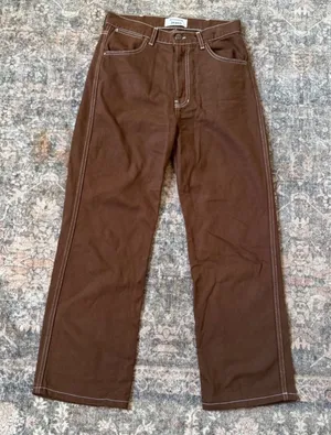 Reformation Cowboy High Rise Straight Jeans Chocolate Brown Contrast Stitch 26 thumbnail 1