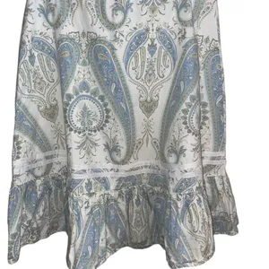 Y2k split cotton Flirty light blue paisley skirt ruffle hem ribbon Trim detail thumbnail 5