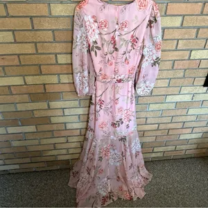 NWT Eliza J Women's Long Sleeve Surplice Floral Foil Print Chiffon Dress Size 10 thumbnail 4