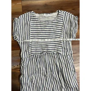 Madewell linen blend blue /‎ off white striped dress sz S thumbnail 5