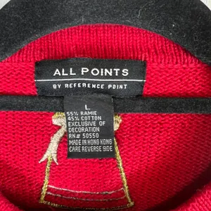 All Points Red Christmas Cardigan Sweater‎ Gold Bells Beaded Snowflakes Large thumbnail 4