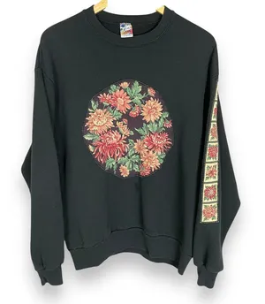 Vintage Sweatshirt Floral Applique DIY Size Large Women Unisex‎ Twee 90s Jerzees thumbnail 1