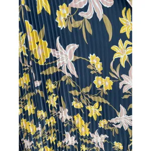 LOFT Pleated Maxi‎ Skirt XL Dusty Blue Yellow Floral Elastic Waist Accordion thumbnail 11