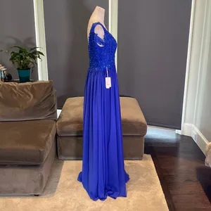 Women’s Blue A-Line Lace Appliqué Bridesmaid Party Dress Leg Slit Size 10 NWT thumbnail 6