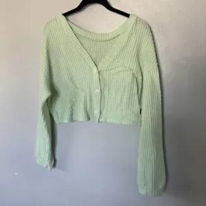 Shein Mint Green Waffle Knit Cropped Button Cardigan Sweater 1XL thumbnail 2