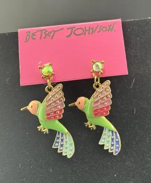 Betsey Johnson Hummingbird Drop Earrings Multicolor Enamel thumbnail 1