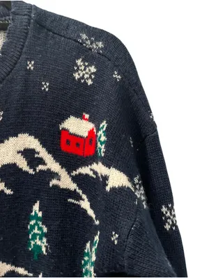 Vtg 80s 90s Nutcracker Ugly Christmas Sweater Navy Blue Snowman Winter Scene L thumbnail 4