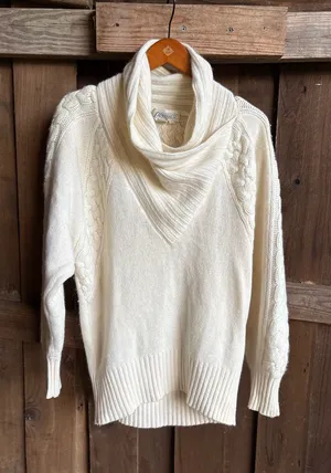 VTG Lambswool Angora Blend Cable Knit Luxury Fisherman Sweater thumbnail 1