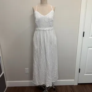 Universal Threads Small Crochet Trim Maxi Sundress Halter Gauze Beachy Resort thumbnail 3