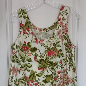 Laura Ashley Linen Blend‎ Floral Shift Dress Scalloped Hem Pink Green M thumbnail 12