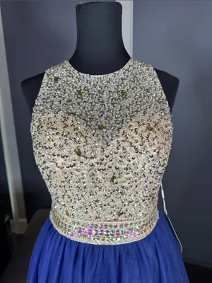 Women’s Embellished Sequin Beaded Bodice Royal Blue Tulle Party Dress Size 2 NWT thumbnail 2