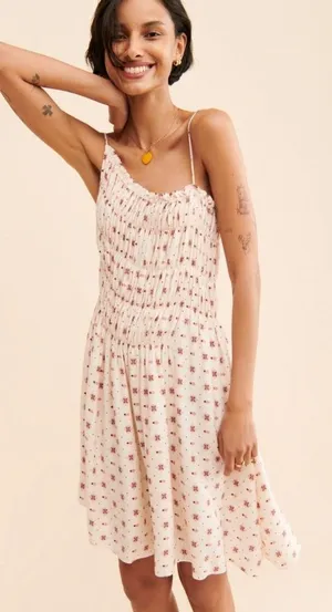 NEW Sz XS print Free People Tiered Pull-On Clementina Mini Dress in Ivory Combo thumbnail 1
