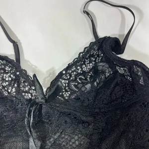 Black Lace & Mesh Net Chemise Nightgown with Ribbon & Rhinestone Sz S‎ NEW thumbnail 7
