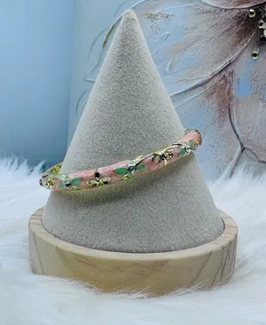 Light pink & green Flower Enamel Cloisonne Bracelet Bangle thumbnail 1