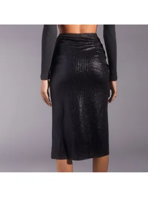 NWT urban outfitters Black High-Slit Ruched Midi Skirt with keyholes thumbnail 3