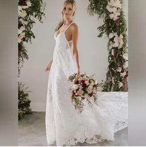 Ryanth Long Lace Wedding Dresses Bride Simple Beach Dress Train Boho Bridal thumbnail 5