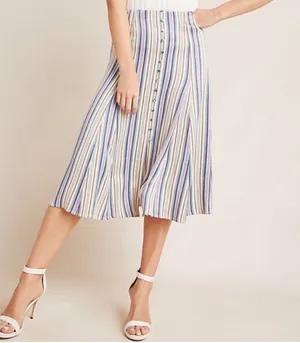 Maeve Anthropologie Freya Satin Multi Stripe Button Front Midi Skirt Xs/0 349 thumbnail 1