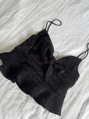 Zara black shiny crop top with a cute knot detail thumbnail 4
