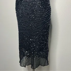 Vintage Scala Black Fully Beaded 100% Silk Whimsigoth Midi Evening Dress Wedding thumbnail 6