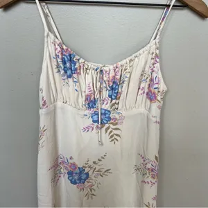 Lucky Brand Floral Printed Slip Dress Midi Cream Blue Size Small thumbnail 6