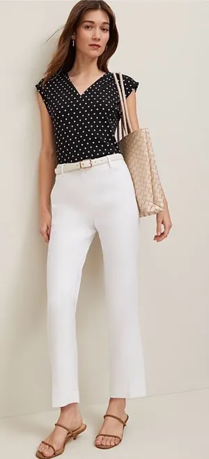 Ann Taylor Linen Blend‎ Eva Mid-Rise Slim Leg Tapered Ankle Pants White Size 6 thumbnail 1