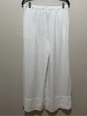 NWT ZARA 100% Linen Wide Leg Pants White Size Large Coastal thumbnail 2