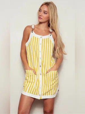 ANTHROPOLOGIE MAEVE Sleeveless Denim Shift Mini Dress Yellow Stripe Medium thumbnail 4