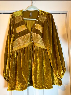 Anthropologie Golden Velvet V-Neck Peasant Blouse with detail small thumbnail 4