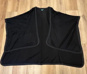 🌟Lauren Ralph Lauren🌟 Sweater Knit Ruana Wrap W. Lurex Trim Black One Size thumbnail 1
