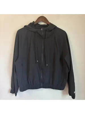 Fabletics One Black Full Zip Hooded Activewear Windbreaker Jacket Women’s Medium thumbnail 3