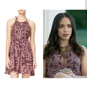 FREE PEOPLE Sleeveless Keyhole Boho Mauve Floral Babydoll Swing Slip Dress 882 thumbnail 3
