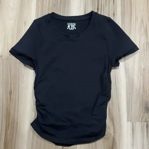 OQQ Black Ruched Short Sleeve Shirt Women’s Small thumbnail 1