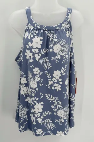 Loveappella Top Womens 1X Blue Ivory Floral Halter Tank Keyhole Back NWT READ thumbnail 1