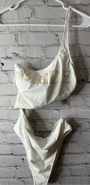 NWT shade and shore Bride Embroidered One-Shoulder White Bridal Swimwear small thumbnail 1
