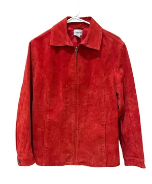 Vintage Red Suede Leather Jacket Size: S thumbnail 1