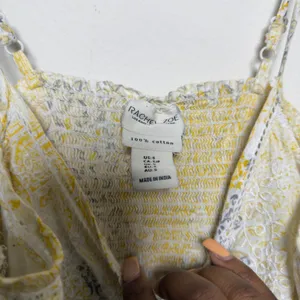 Rachel Zoe Women 100%‎ Cotton Dress S Yellow Paisley Eyelet Mini Boho Cottage thumbnail 3