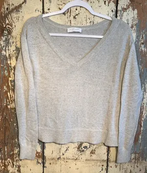 Everlane V-neck cropped long sleeve gray sweater XXS thumbnail 1