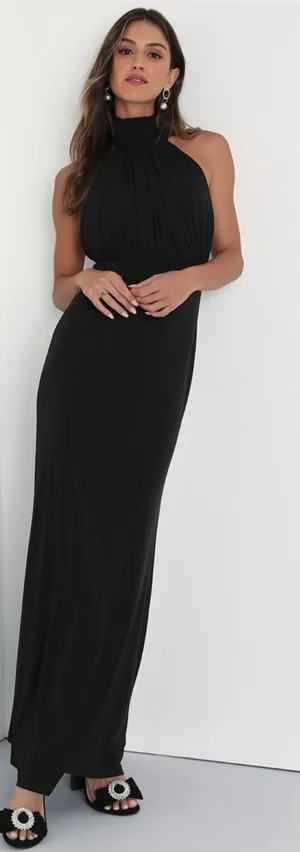 Lulus Romantic Chance Black Halter Backless Mermaid Maxi Dress thumbnail 1