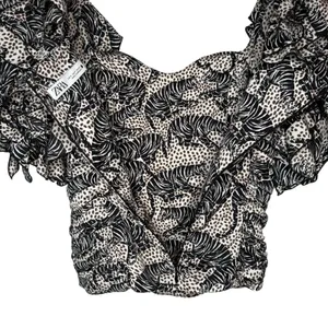 ZARA Blouse Small Tiger Animal‎ Print Ruffle Square Neck Ruched Statement RARE thumbnail 6