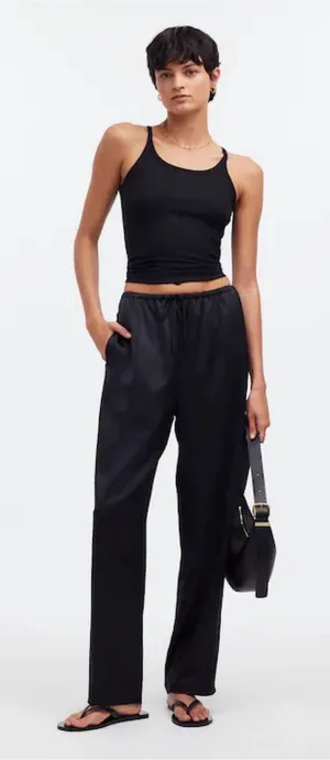 Madewell Pants Petite Pintucked Slim Pull-On Pants in Satin True Black Sz PXL thumbnail 1
