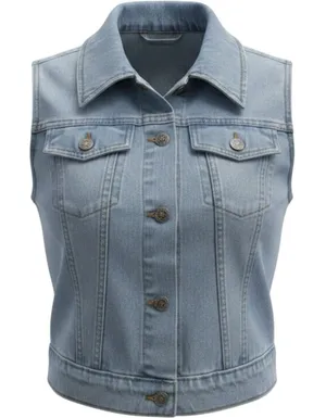 Faded Glory Womens Light Wash Denim Vest Cropped Button Up Cotton Blue Size M thumbnail 1