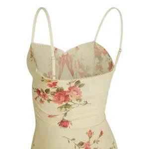 Women's Yellow Floral Sleeveless Cami Camisole Maxi Bodycon Slip Tank Dress Sz S thumbnail 10