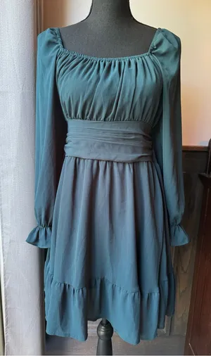 Exlura Women's Teal Long-Sleeve Empire Waist Dress large nwt thumbnail 1