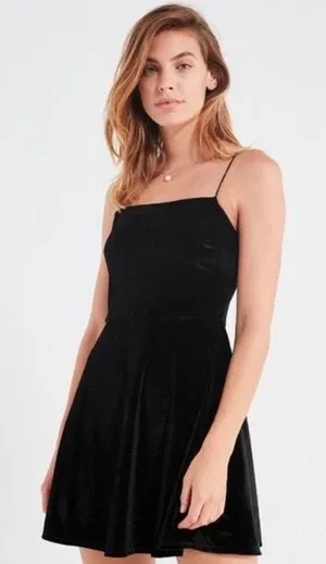 Urban Outfitters Black Velvet Straight-Neck Mini Dress thumbnail 1