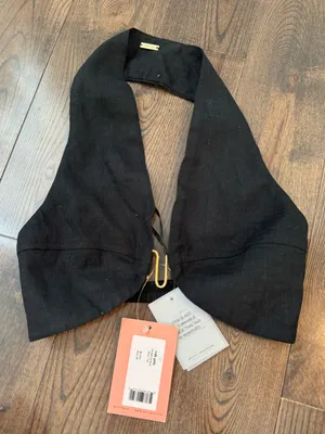 Cult Gaia Black Halter Crop Top with Gold Hardware NWT XS thumbnail 1