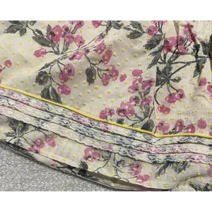 Hazel Strapless Floral Sundress Yellow Pink Green L 100% Cotton Lace Bow Ruffle thumbnail 13